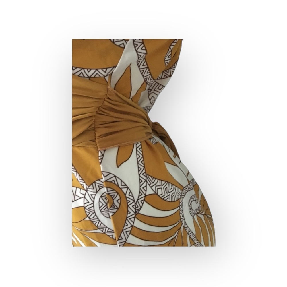 Come Como ❁ Printed Plunging V Neck Tunic Cami Tank ❁ Goldenrod + Ivory ❁ Large - Picture 10 of 16